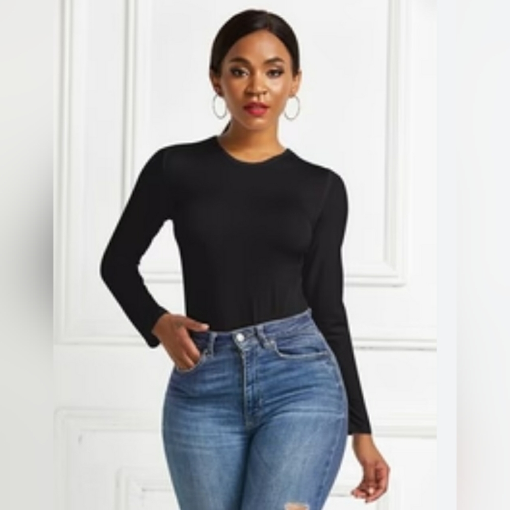 🔵  *Round Neck Black Bodysuit Sz L